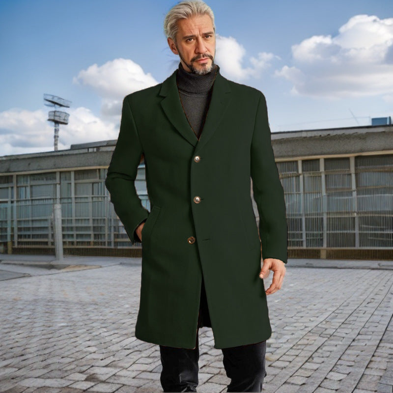 Men's Elegant Long Coat with Fashionable Buttons and High-Quality Fabric Lisslune