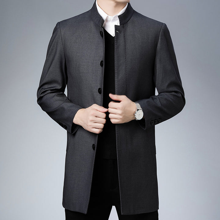 Men's Trendy Long Coat with Stylish Stand-Up Collar Lisslune