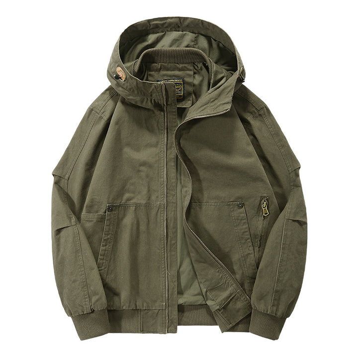 Men's Casual Transitional Jacket with Functional Pockets and Adjustable Hood Collar Lisslune