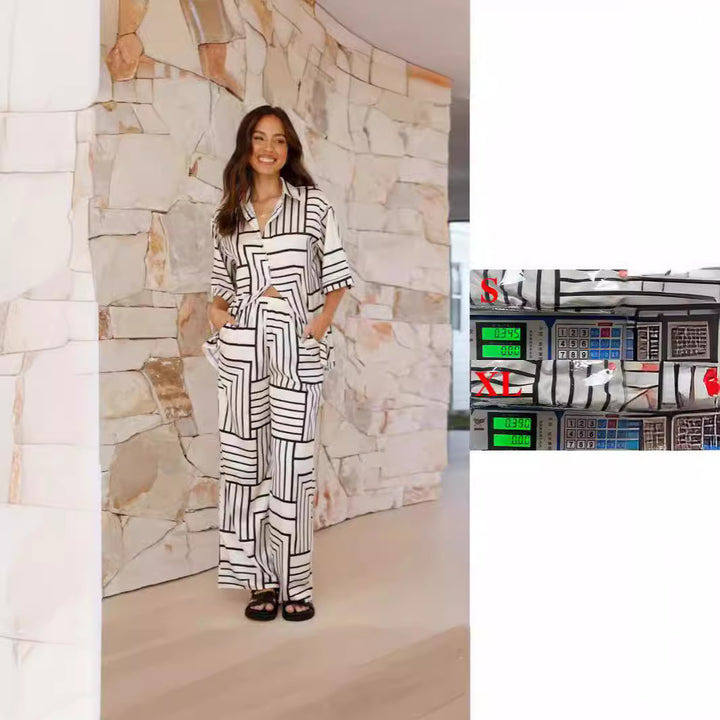 Women's Comfortable Two-Piece Set with Artistic Print and Loose Fit Lune London