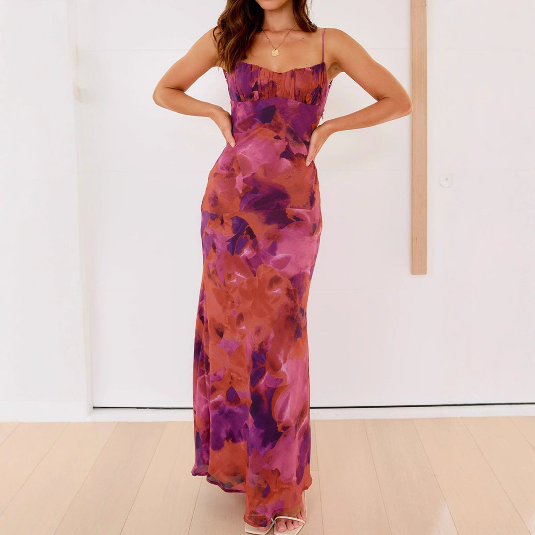 Women Elegant Maxi Dress with Soft Gradient and Delicate Spaghetti Straps