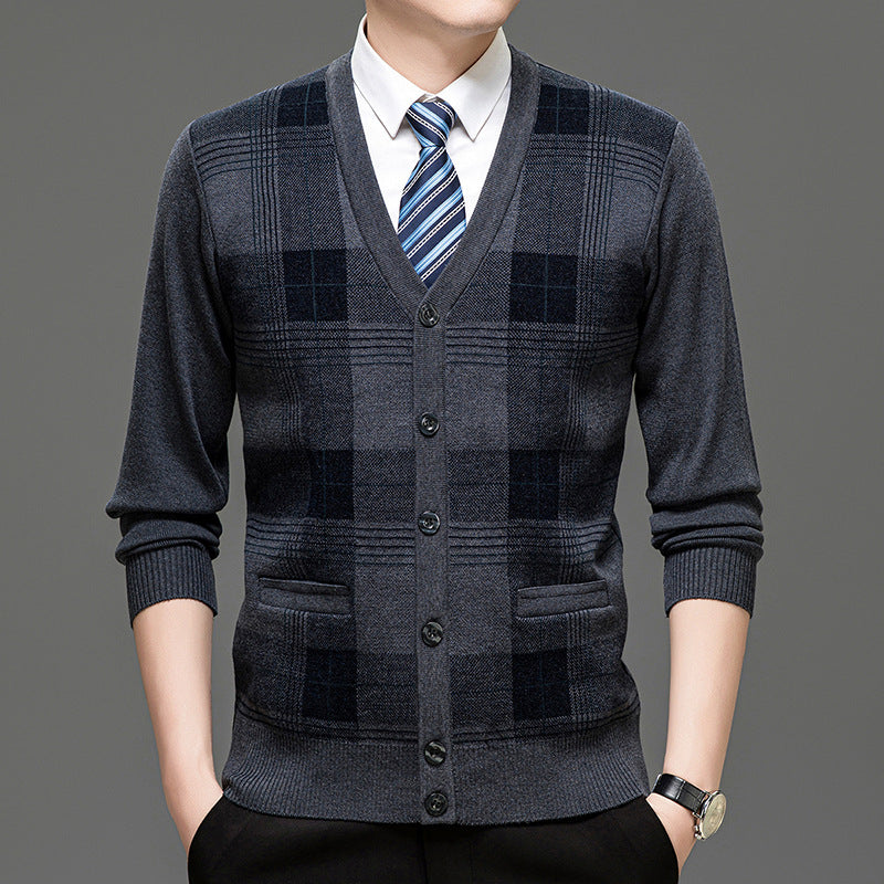 Men's Fashionable Cardigan with Classic Check Pattern and Button Placket Lisslune