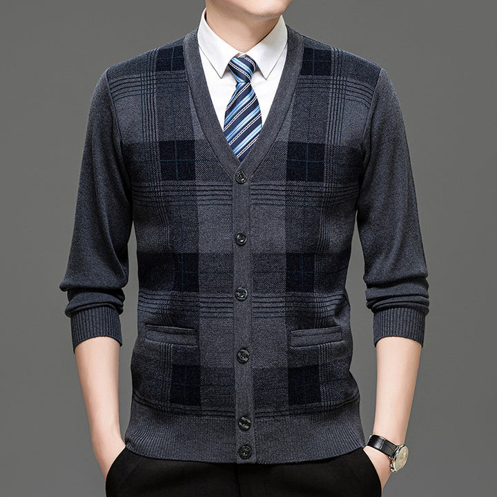 Men's Fashionable Cardigan with Classic Check Pattern and Button Placket Lisslune