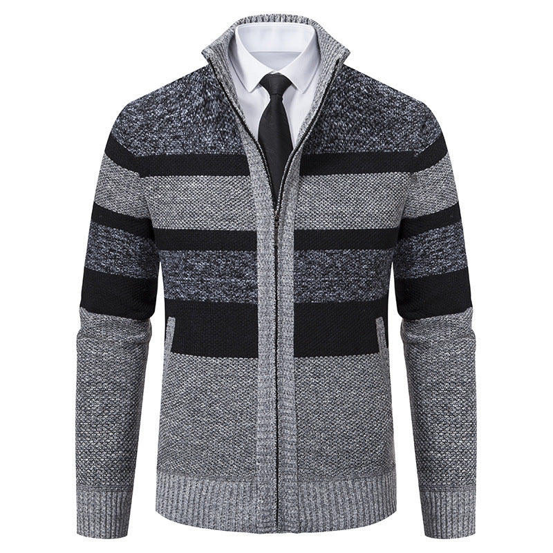 Men's stylish cardigan with high collar and striped design Lisslune