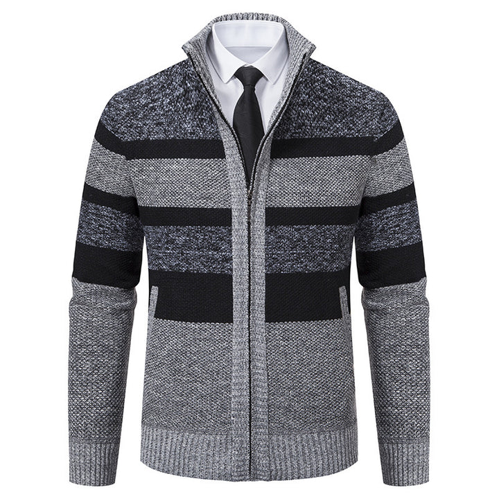 Men's stylish cardigan with high collar and striped design Lisslune