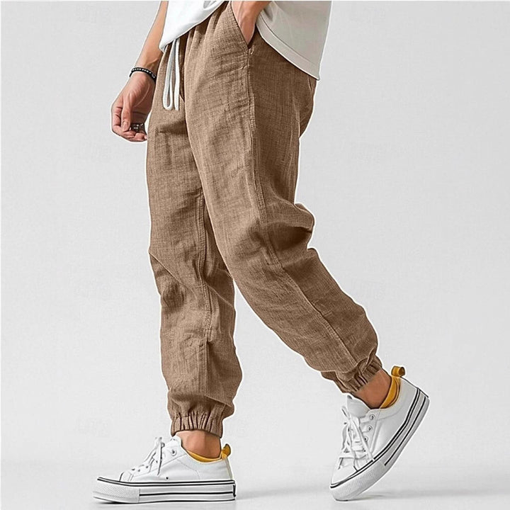 Men's Comfortable Linen Pants with Elastic Waistband and Side Pockets Lisslune
