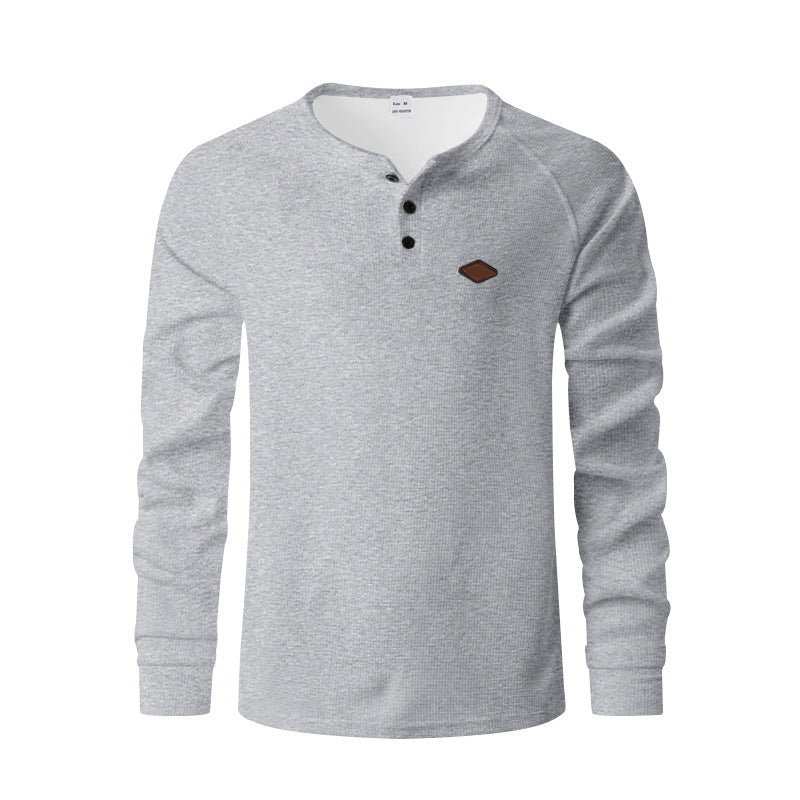 Men's long-sleeved Henley shirt with textured surface Lisslune