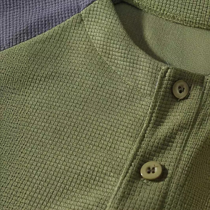 Men's long sleeve shirt with fashionable Henley neckline and textured sleeves Lisslune