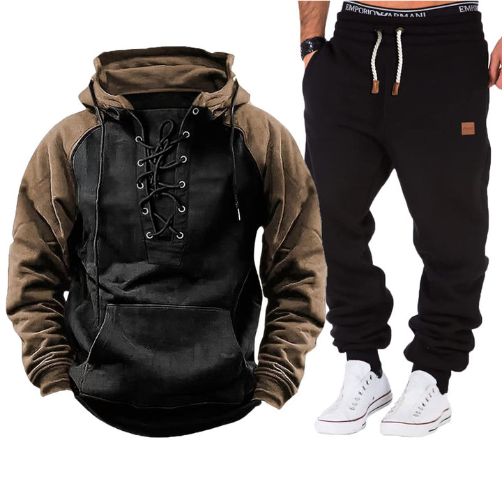 Men's casual hoodie with braided lace closure and comfortable joggers Lisslune