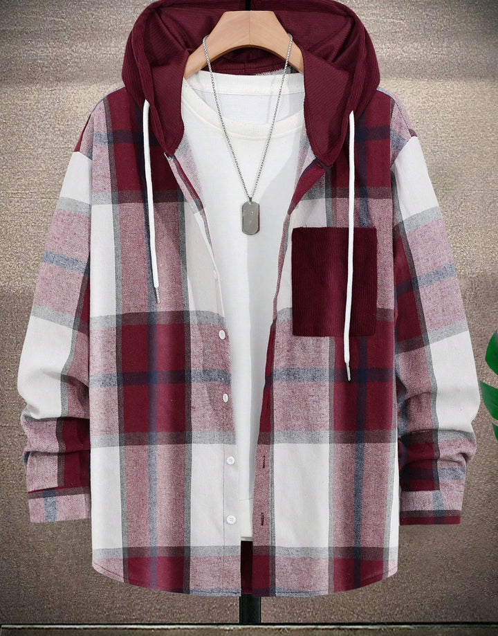 Men's Casual Flannel Jacket with Integrated Hooded Top Lisslune