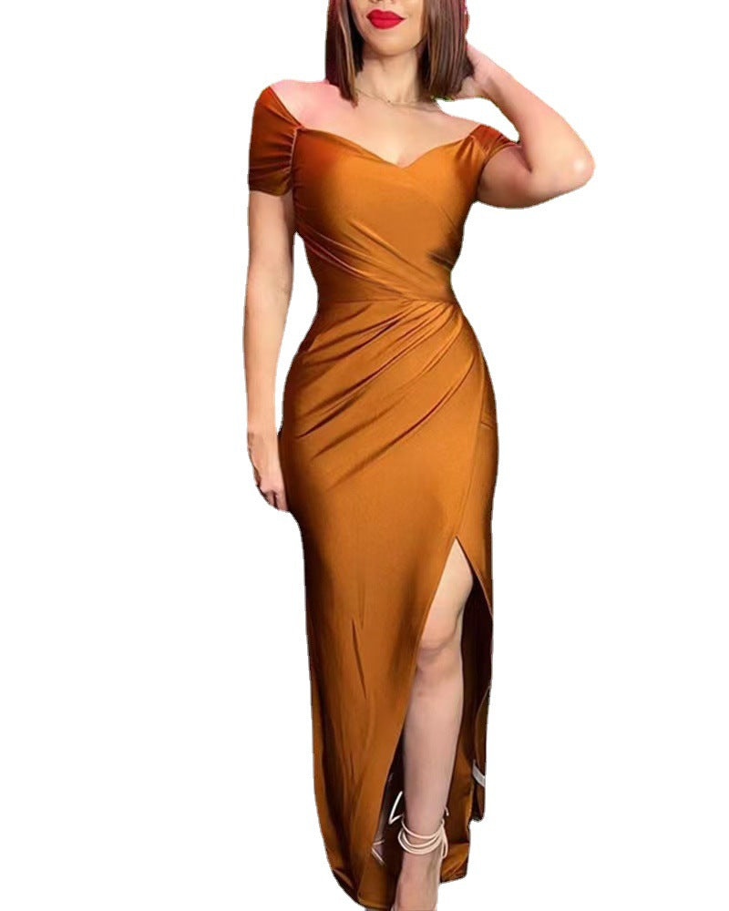 Ladies elegant maxi dress with asymmetric cut and shimmering effect Lisslune