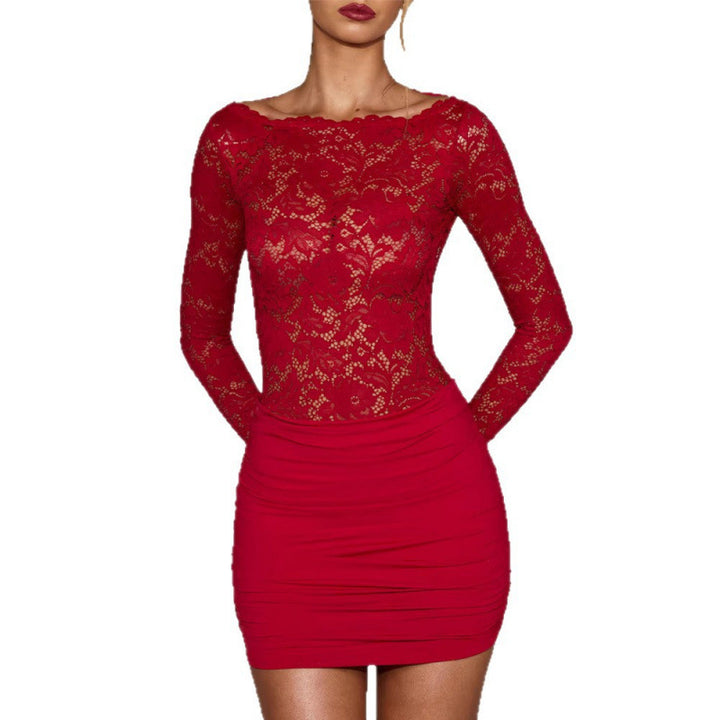 Ladies Chic Lace Bodysuits with Long Sleeves and Figure-Hugging Skirt Lisslune