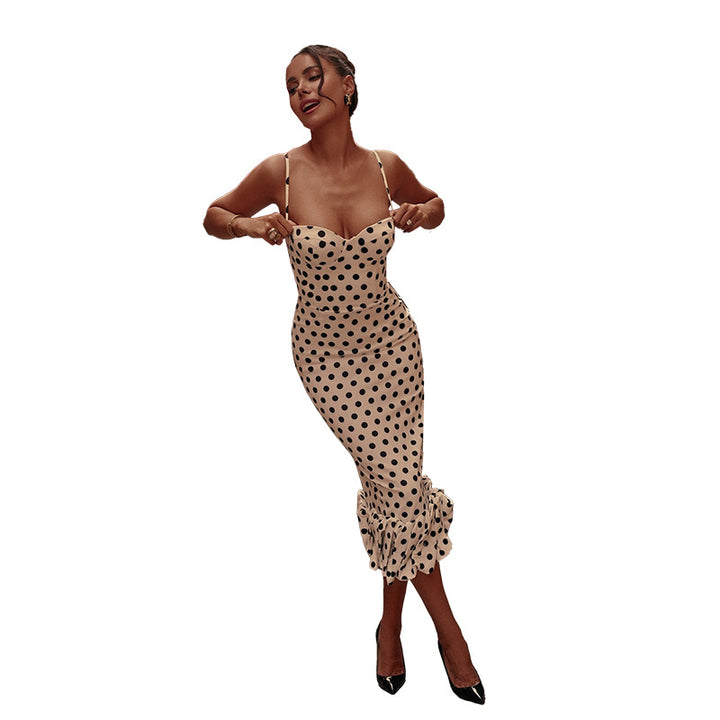 Women’s midi dress with stylish polka dot pattern and voluminous hem Lune London