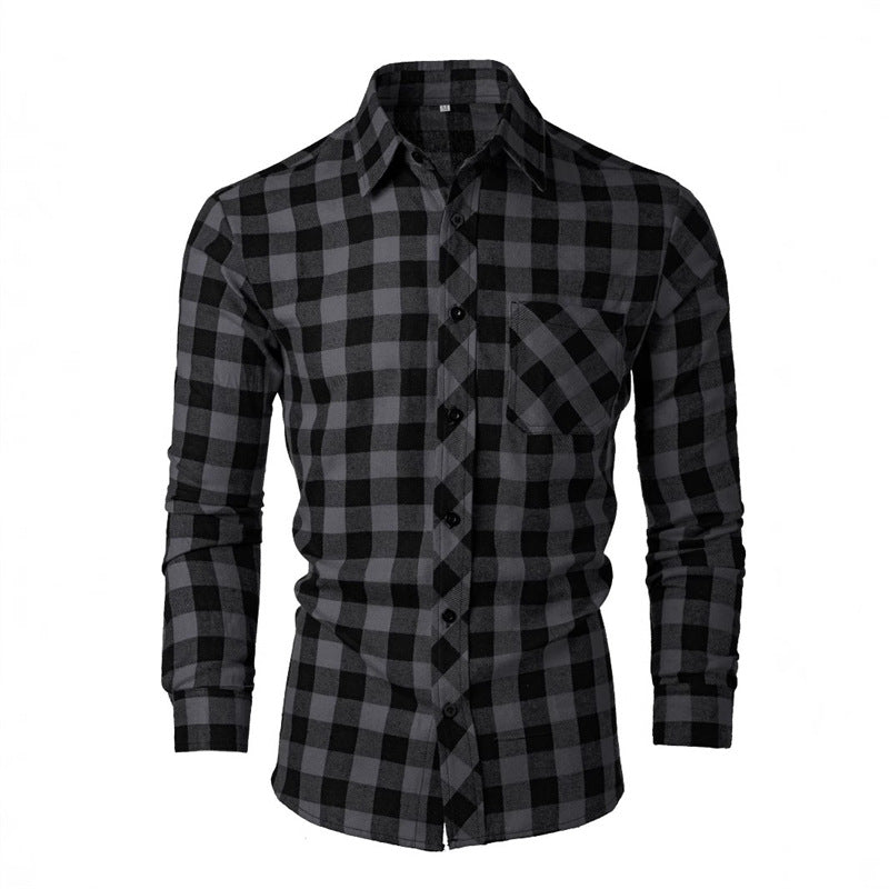 Men's flannel shirt with classic check pattern and chest pocket Lisslune