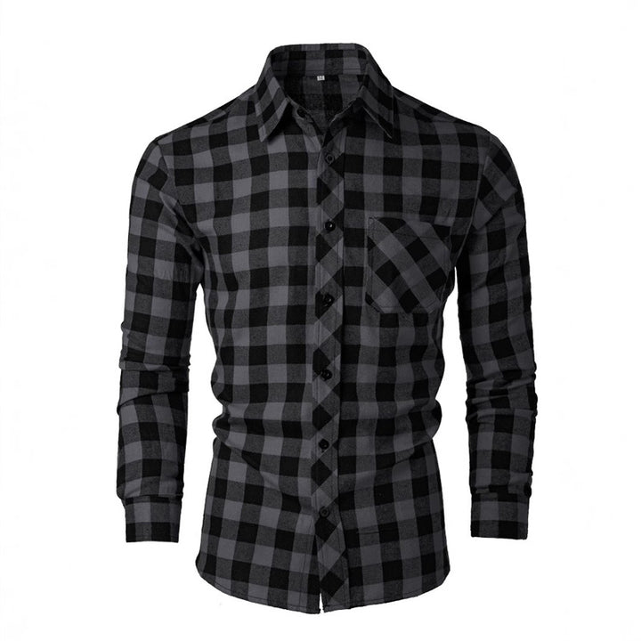 Men's flannel shirt with classic check pattern and chest pocket Lisslune