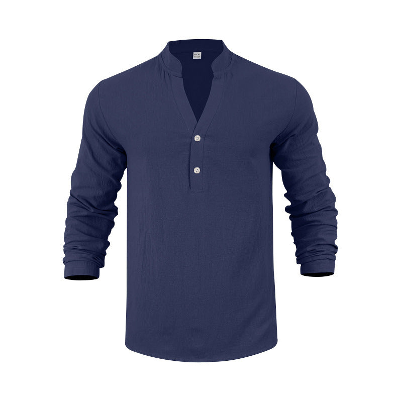 Men's casual long sleeve Henley shirt made of soft cotton with button placket Lisslune