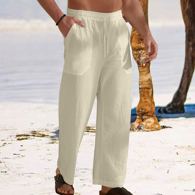 Men's casual linen pants with elastic waistband and practical side pockets Lisslune