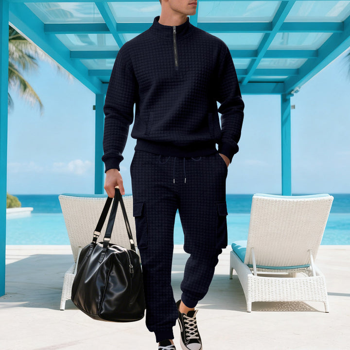 Men's Sporty Leisure Set with Stand-Up Collar and Practical Pockets Lisslune