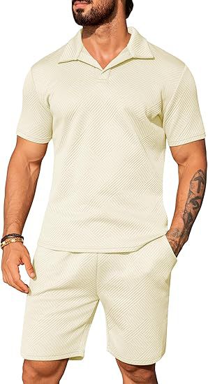 Men's Casual Short Sleeve Set with Fashionable Design and Textured Top Lisslune