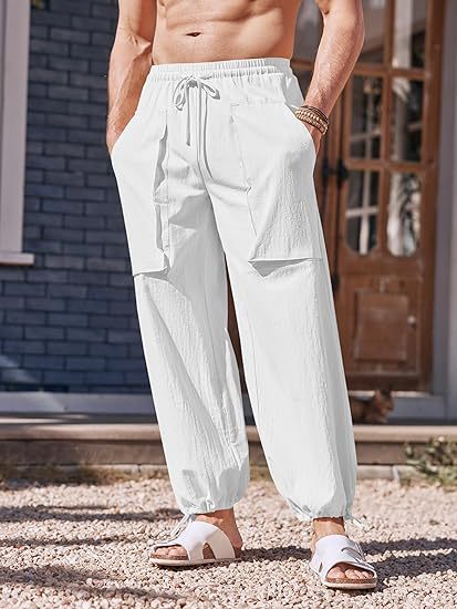 Men's loose summer pants with elastic waistband and pockets Lisslune