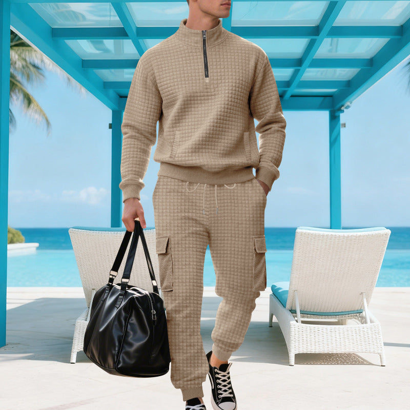 Men's Sporty Leisure Set with Stand-Up Collar and Practical Pockets Lisslune