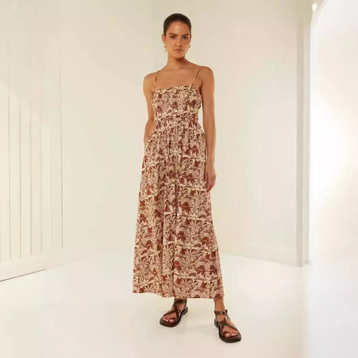Women's maxi dress with elastic waistband and playful floral pattern Lune London