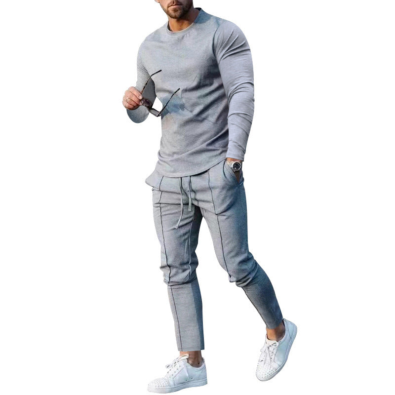 Men's sporty long-sleeve shirt with modern contrast seams and comfortable jogging pants Lisslune
