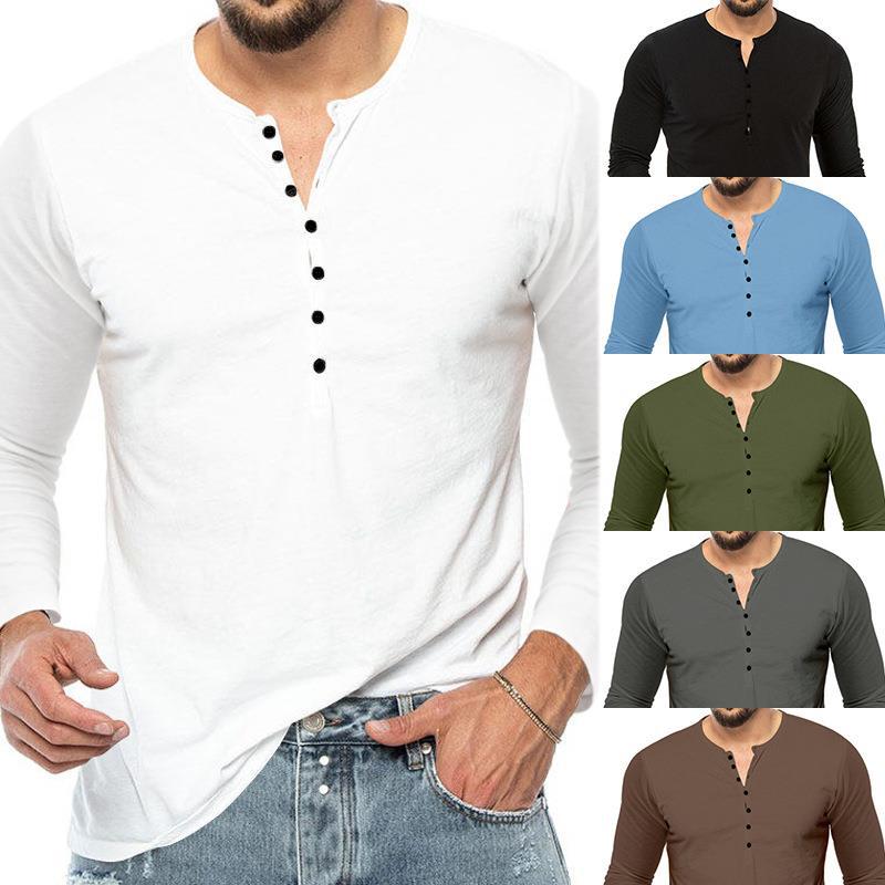 Men's long-sleeved Henley shirt with button placket and comfortable fit Lisslune