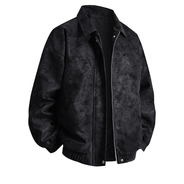 Men's synthetic leather bomber jacket with casual cut and practical pockets Lisslune