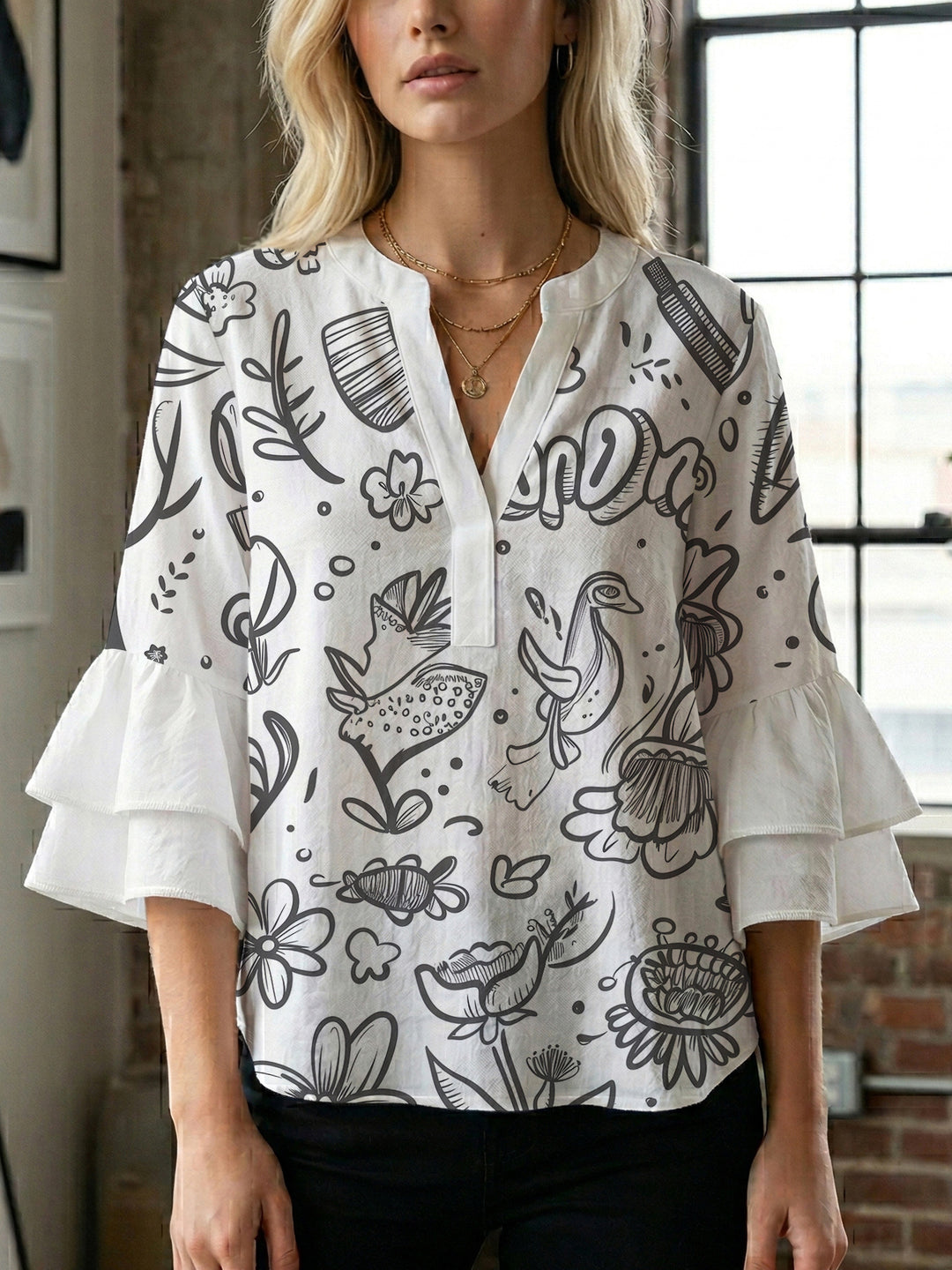 Women's artistic top with ruffled sleeves Lisslune