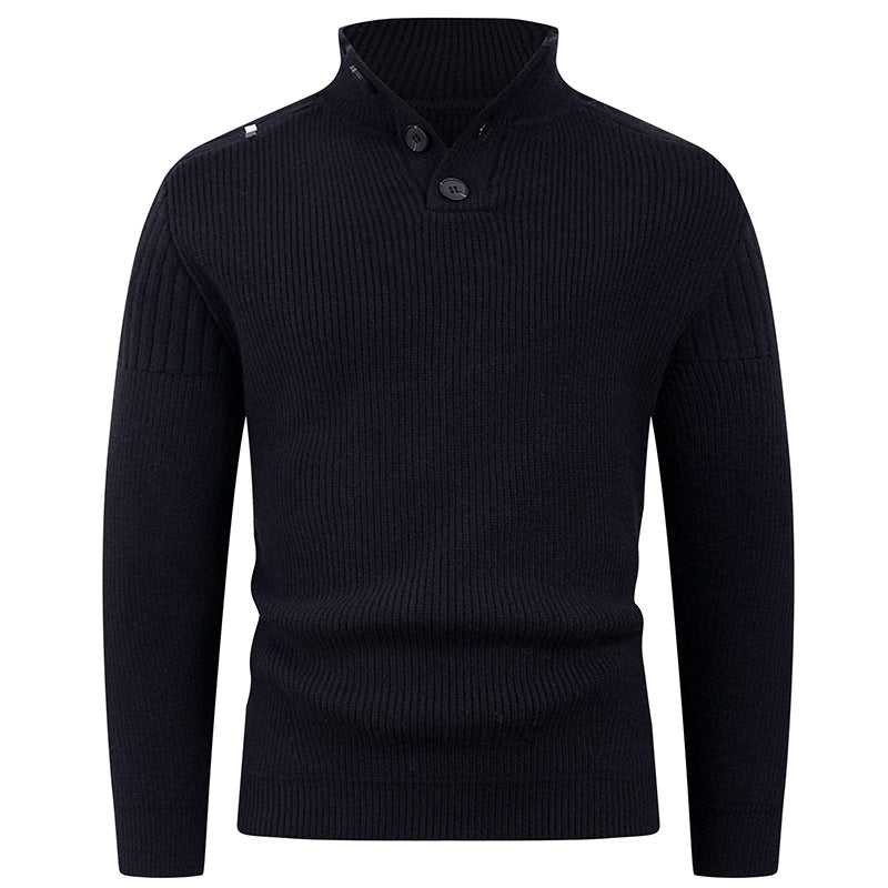 Men's knit sweater with high collar and button details Lisslune