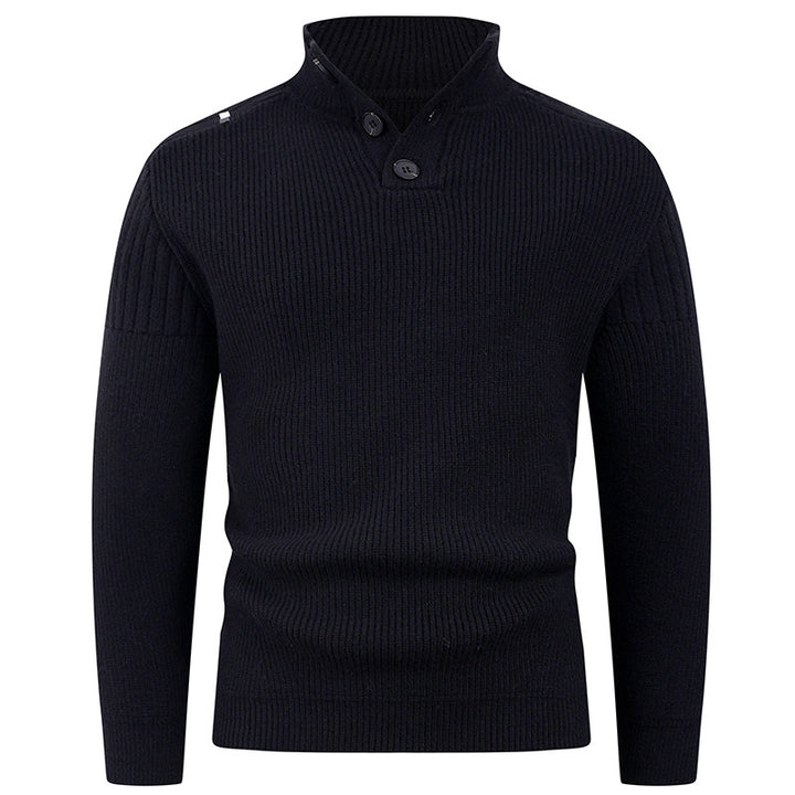 Men's knit sweater with high collar and button details Lisslune