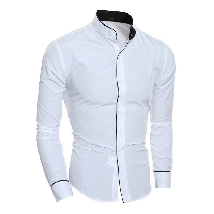 Men's long-sleeve shirt with modern stand-up collar and stylish contrast seams Lisslune