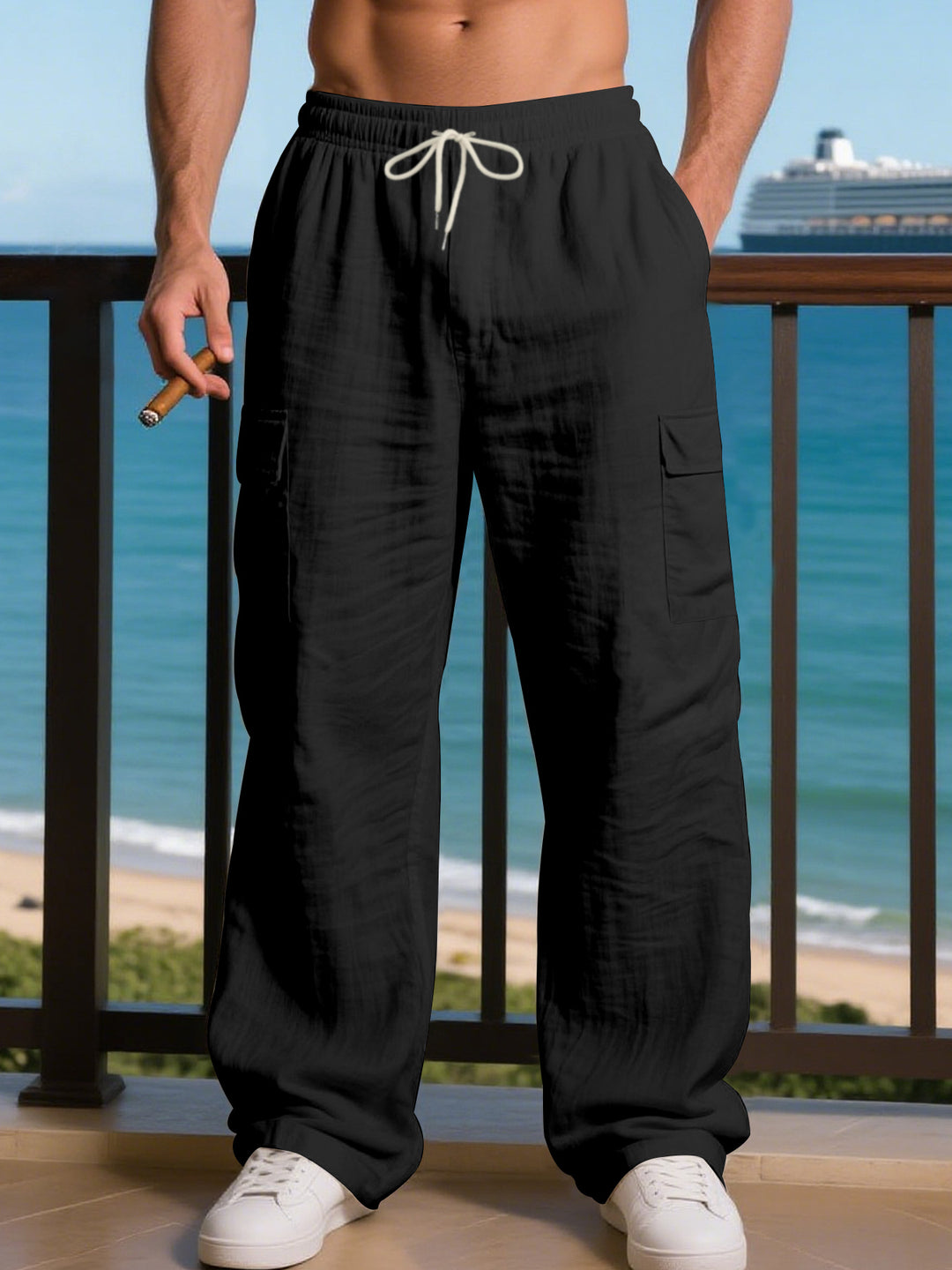 Men's relaxed cargo pants with elastic waistband and practical side pockets Lisslune