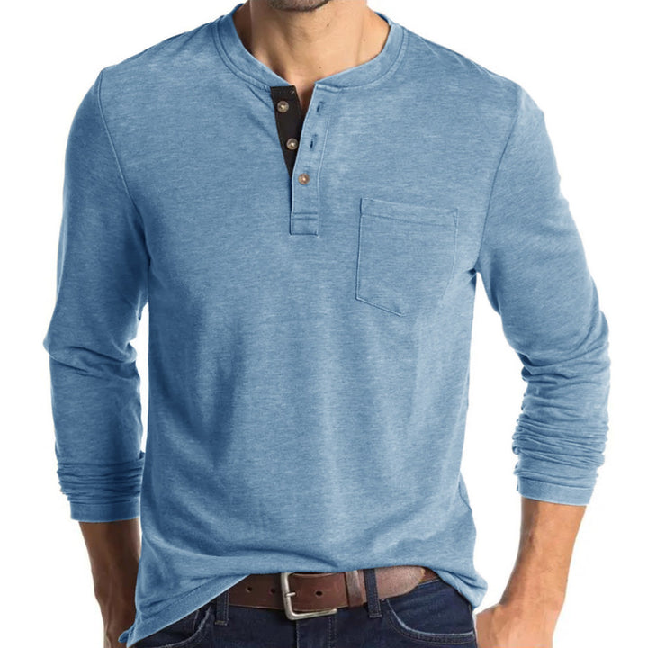 Men's long-sleeve shirt with modern Henley collar and chest pocket Lisslune