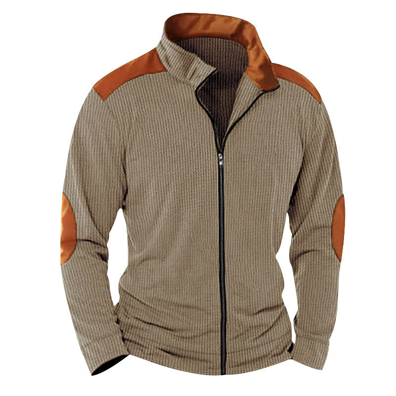 Men's quilted jacket with high collar and leather applications Lisslune