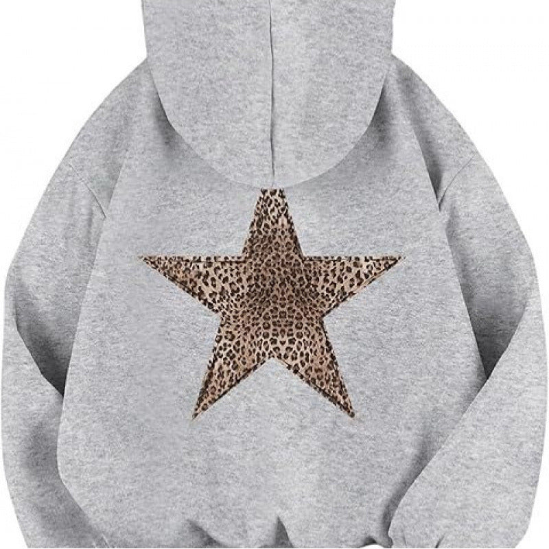 Women's hoodie with stylish leopard star design and relaxed fit Lisslune