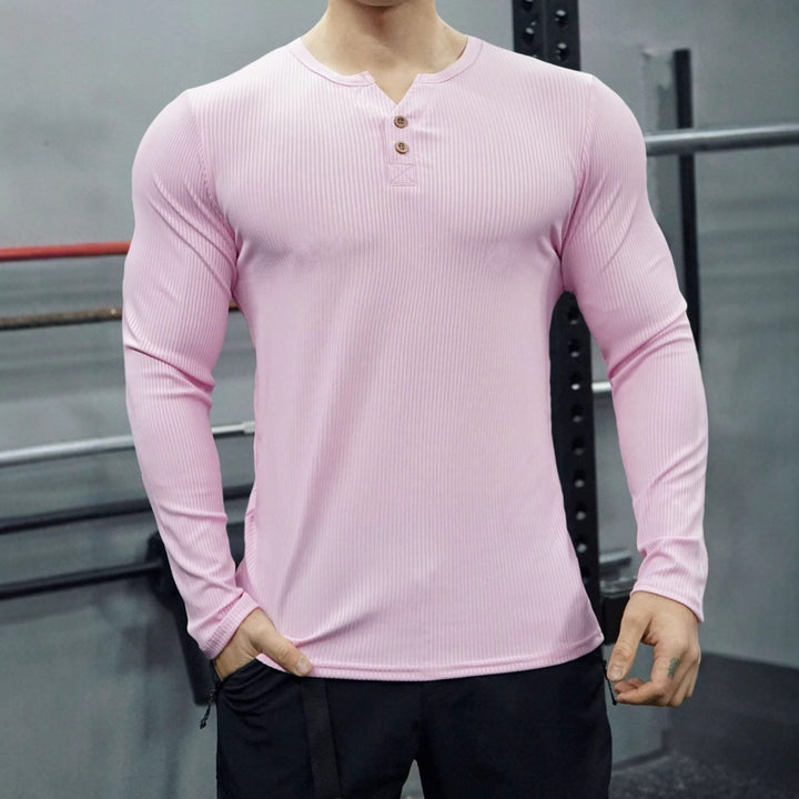 Men's long-sleeve shirt with ribbed texture and button placket Lisslune