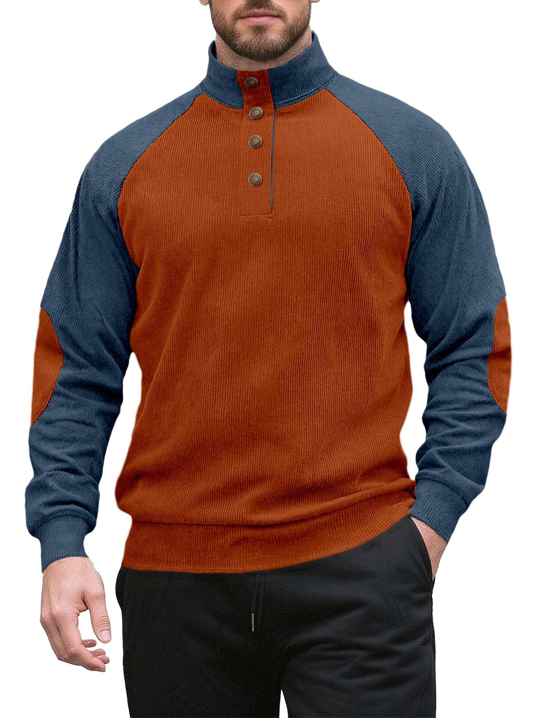 Men's knitted sweater with modern stand-up collar and button placket Lisslune