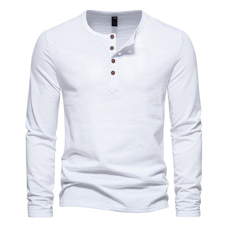 Men's Long Sleeve Shirt with Button Placket and Fine Cotton Texture Lisslune