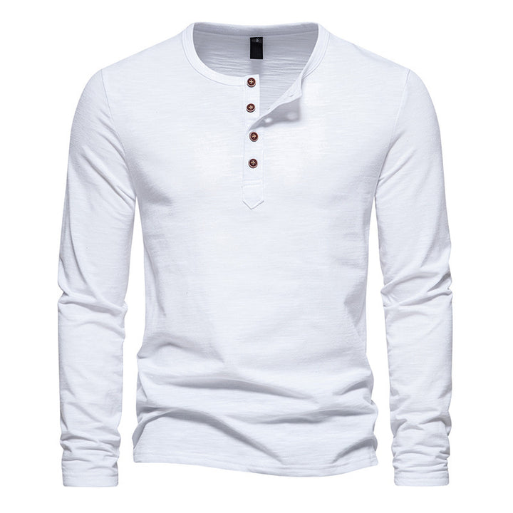 Men's Long Sleeve Shirt with Button Placket and Fine Cotton Texture Lisslune