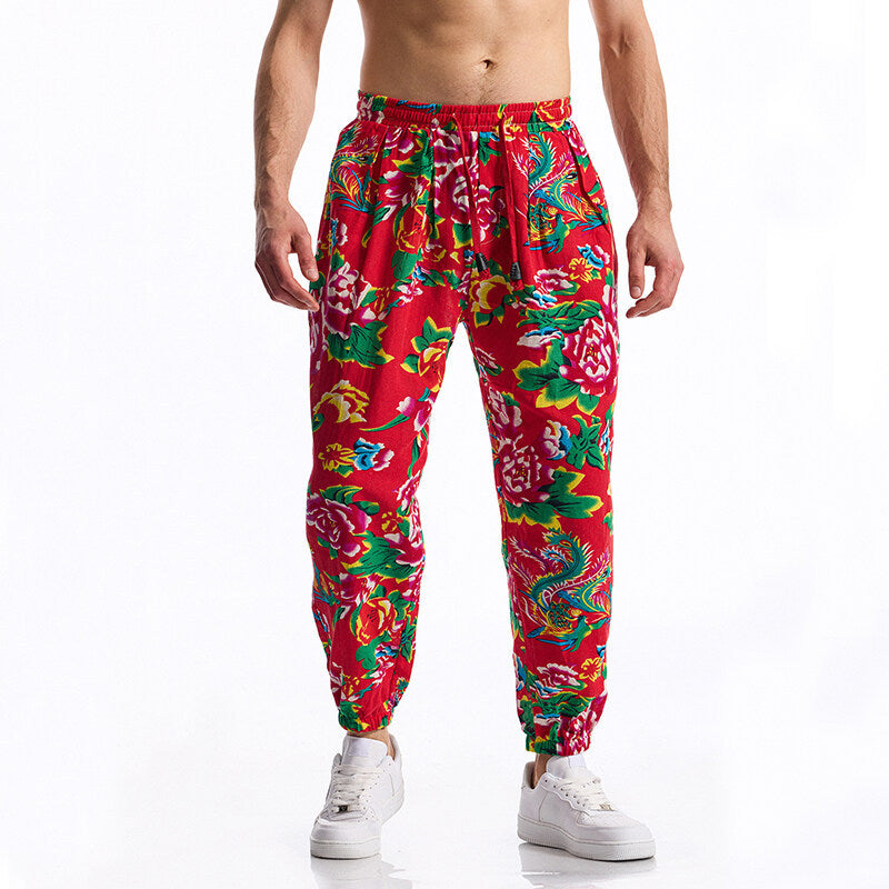 Men's leisure pants with floral design Lisslune
