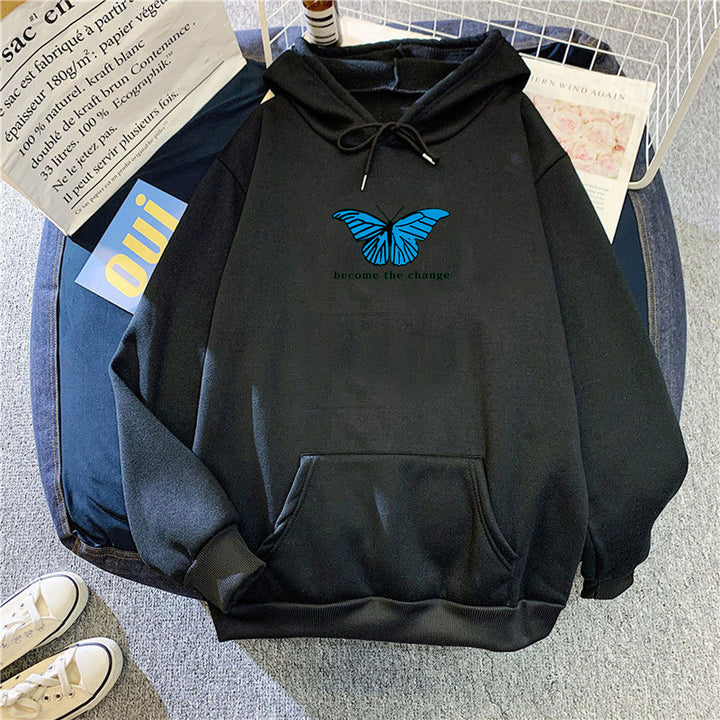Women's hoodie with modern butterfly motif and inspiring inscription Lisslune