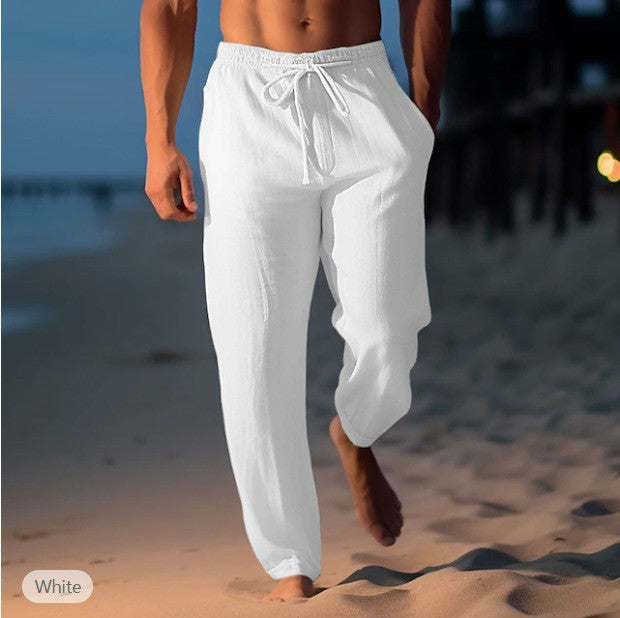 Men's Comfortable Linen Pants with Elastic Waistband and Side Pockets Lisslune