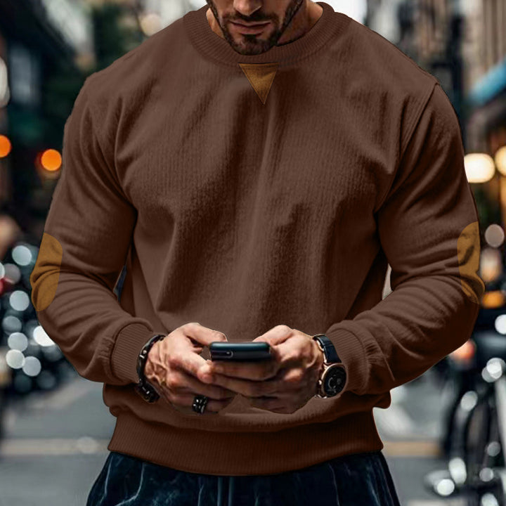 Men's comfortable round neck sweater with elbow patches Lisslune
