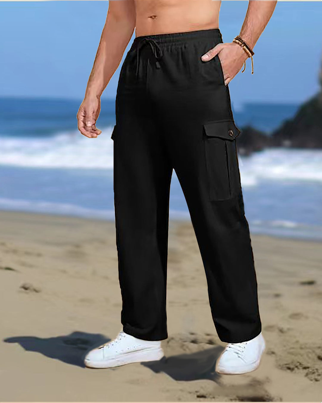 Men's casual cargo pants with elastic waistband and practical side pockets Lisslune