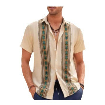 Men's short-sleeve shirt with ethnic pattern and high-quality cotton fabric Lisslune