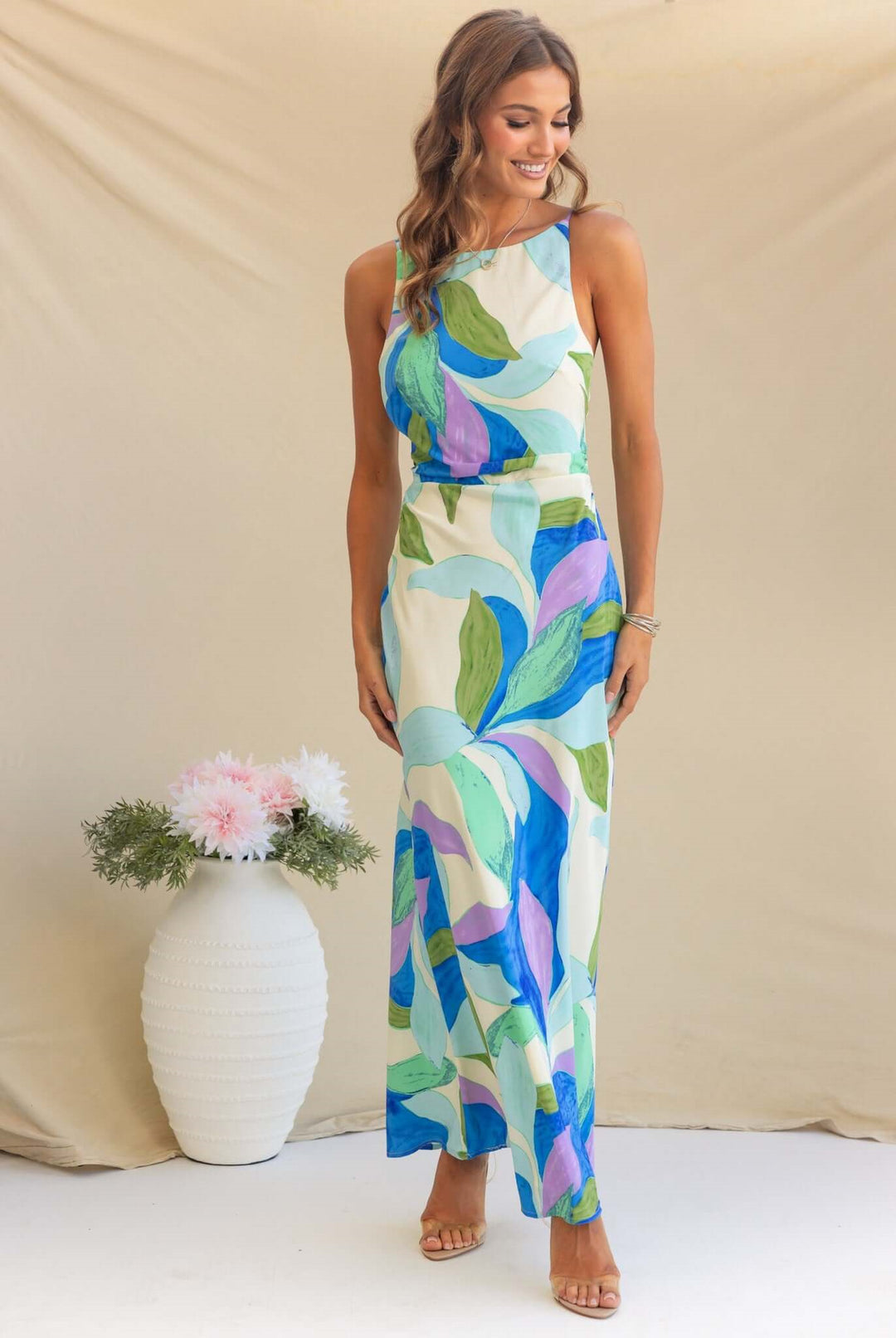 Ladies maxi dress with modern floral design and elegant cut Lune London