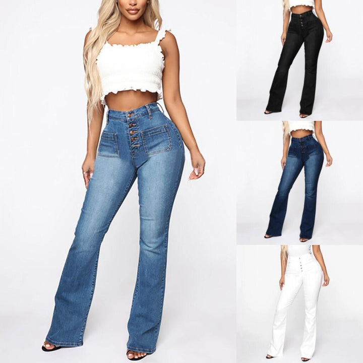 Damen Schlagjeans mit hohem Bund und retro Knopfdetails Lisslune