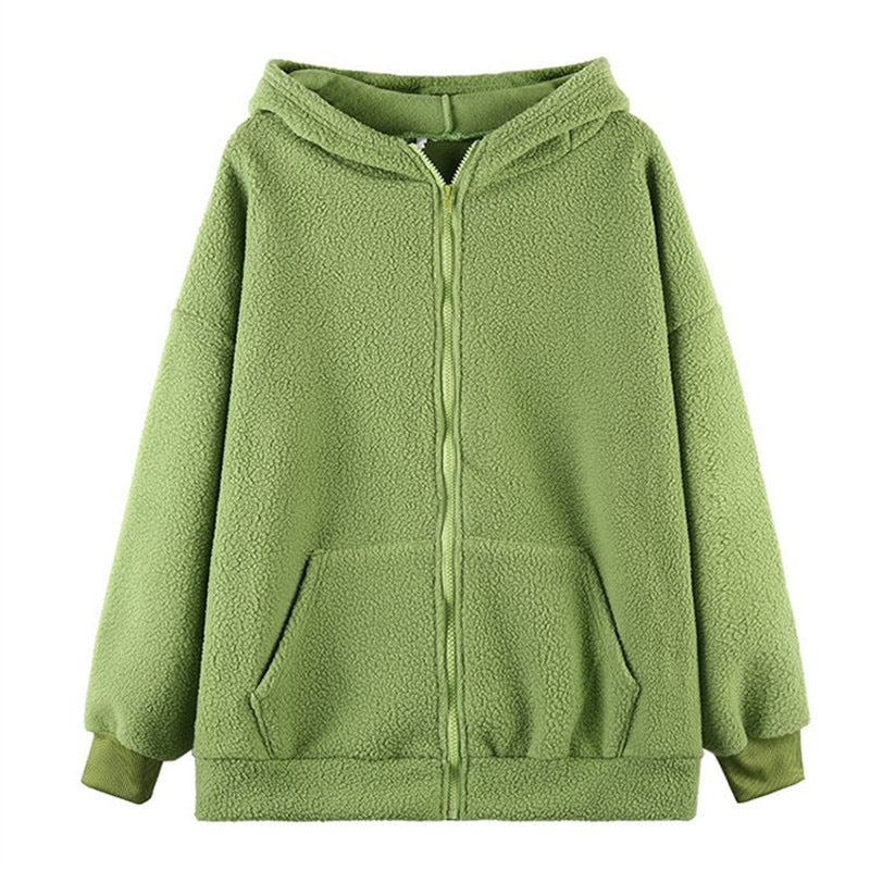 Women's cozy fleece jacket with ears and practical side pockets Lisslune